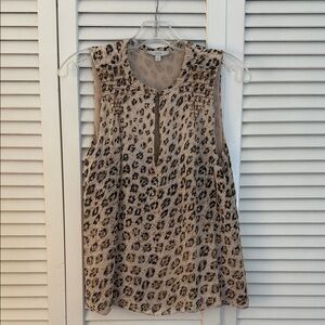 Joie Beige and Black Leopard Print Sleeveless Cami with Smocked Yoke